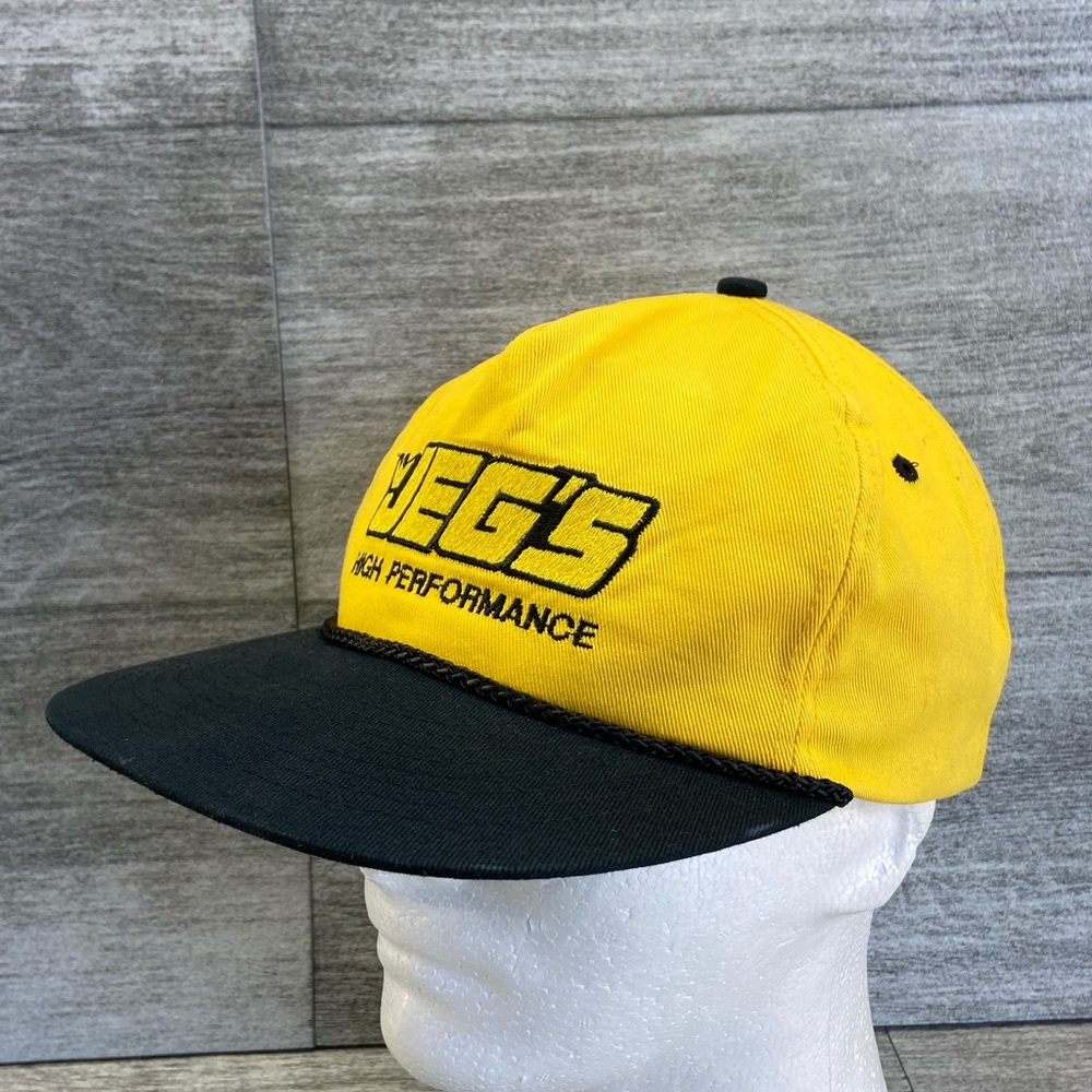Jegs High Performance Adjustable Double Strapback Rope Hat Black Logo Yellow